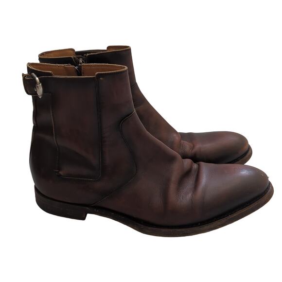 Gucci Mens Shoes Brown Leather Round Toe Zip Ankle Boots Size 8.5 Made in Italy - Picture 1 of 14
